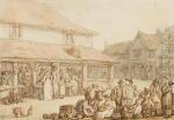 The Market Place Oil Painting by Thomas Rowlandson