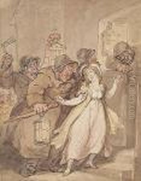 The Night Watch Picking Up A Waywardgirl Oil Painting by Thomas Rowlandson