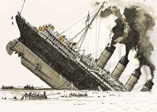 The Great Steamers The sinking of the Lusitania Oil Painting by John S. Smith