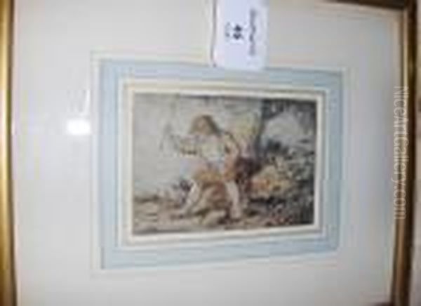 Boy And Dog, Watercolour Oil Painting by Thomas Rowlandson