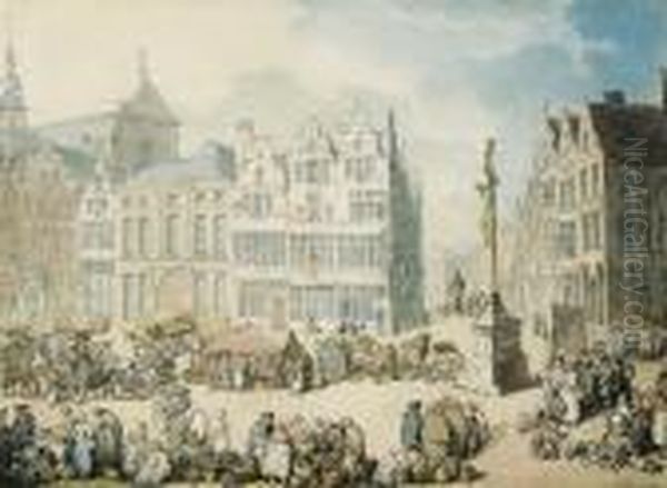 La Place De Mer, Antwerp Oil Painting by Thomas Rowlandson