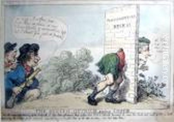 'the Scotch Ostrich', Engraving, 23.5cm X 33cm, Framed, Plus One Other 'volunteer Wit' Oil Painting by Thomas Rowlandson