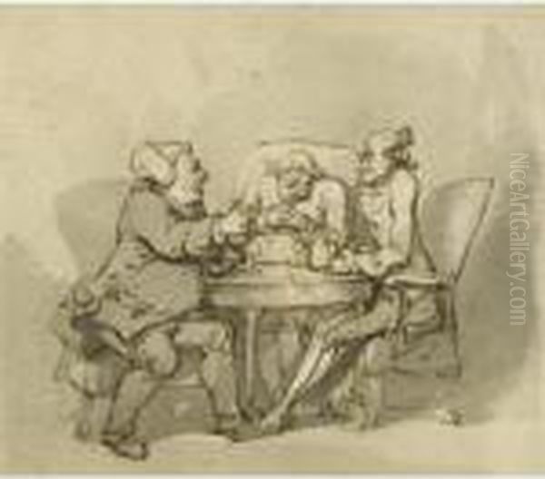 A Heated Debate; The Appropriate Foot Wear; Inspecting The Wares Oil Painting by Thomas Rowlandson