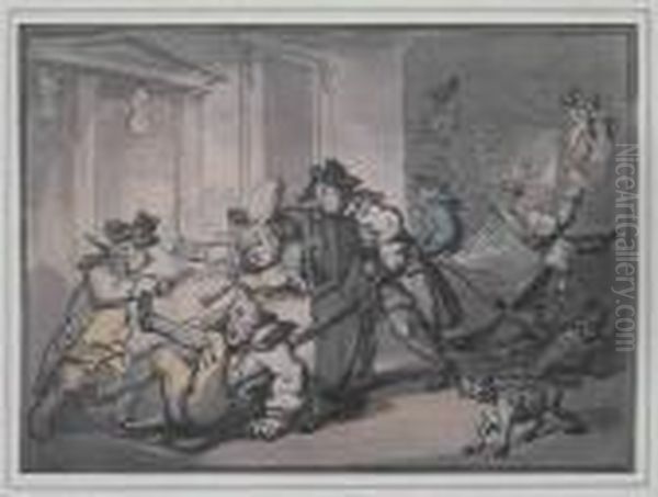 Melee Involving Sedan Chairs. Oil Painting by Thomas Rowlandson