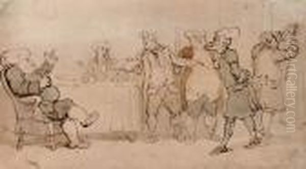 Dr Syntax In A Court Of Justice (illustrated); And Dr Syntax Being Pursued Oil Painting by Thomas Rowlandson