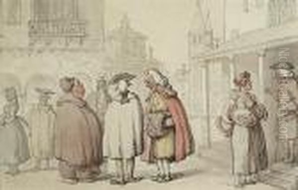 View Of Oxford Muffs, A Scene At The Colleges Oil Painting by Thomas Rowlandson