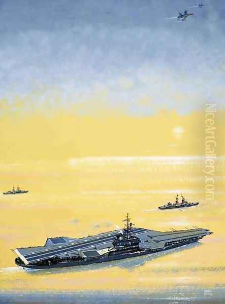 A carrier of the US Midway Class as used on World War II Oil Painting by John S. Smith