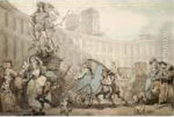 Place Des Victoires, Paris Oil Painting by Thomas Rowlandson