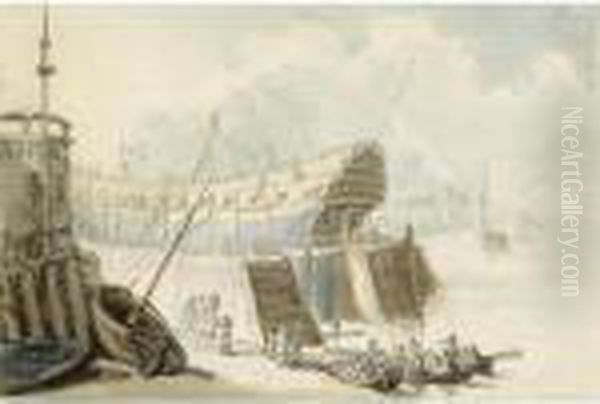 Perry's Dock, Blackwall Oil Painting by Thomas Rowlandson