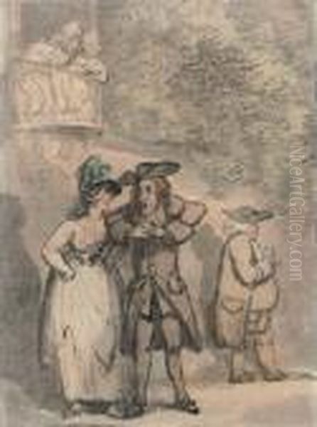 A Scene From Charles Dibdin's Comic Opera 'the Quaker' Oil Painting by Thomas Rowlandson