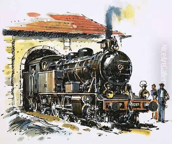 The World of Speed and Power A Honschel constructed 2-6-4 tank locomotive of 1929 vintage Oil Painting by John S. Smith