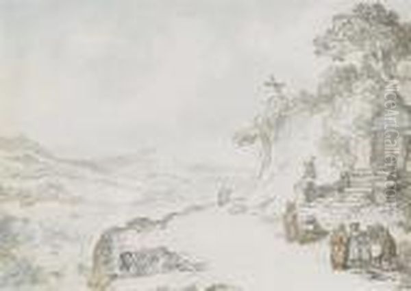 A Landscape With Monks Oil Painting by Thomas Rowlandson