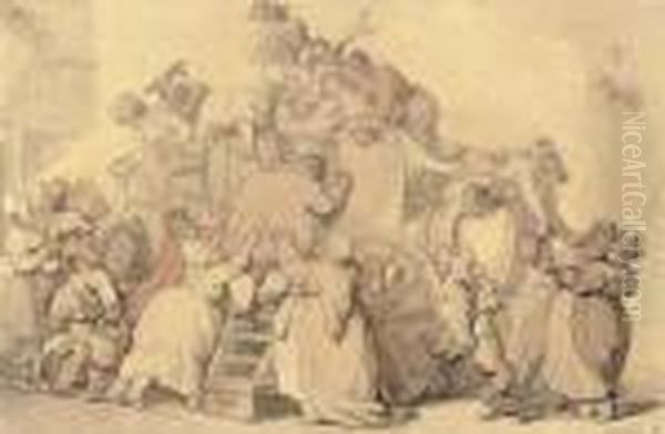 The Departure Of The Stage Coach Oil Painting by Thomas Rowlandson