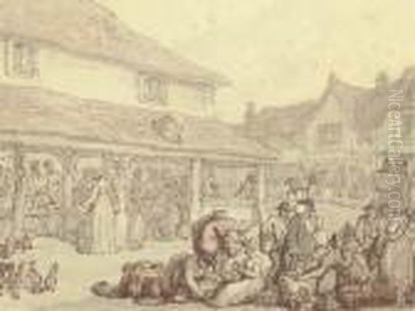 Market Day In The Village Oil Painting by Thomas Rowlandson