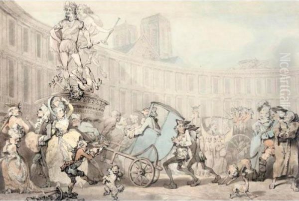 Place Des Victoires, Paris Oil Painting by Thomas Rowlandson