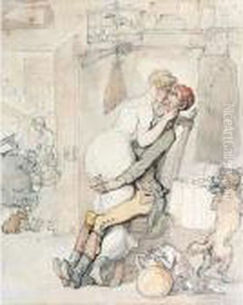 A Kiss In The Kitchen Oil Painting by Thomas Rowlandson