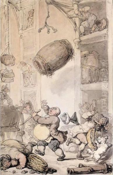 A Fall In Beer Oil Painting by Thomas Rowlandson