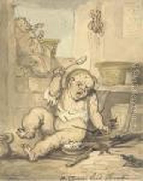 A Town Bred Bratt [sic] Oil Painting by Thomas Rowlandson