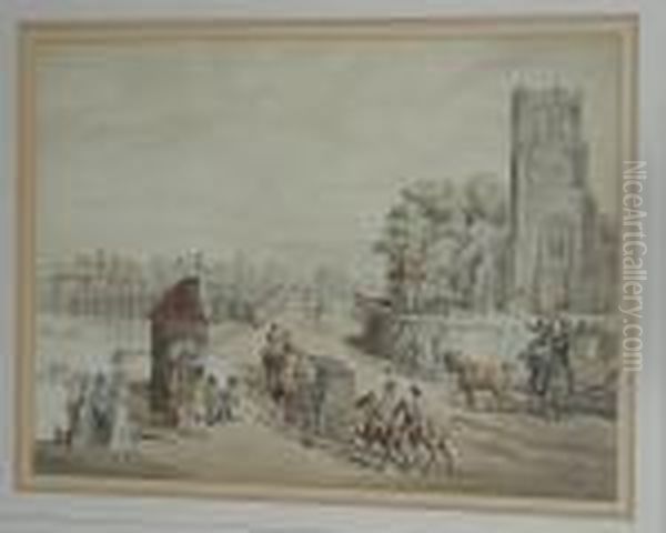 Putney Bridge And Church Oil Painting by Thomas Rowlandson