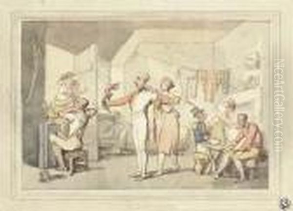 The Barracks: An Officer Being Dressed Oil Painting by Thomas Rowlandson