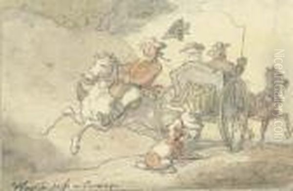 How To Pass A Carriage Oil Painting by Thomas Rowlandson