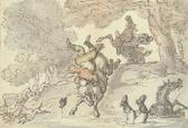 The Tumbling Huntsmen Oil Painting by Thomas Rowlandson