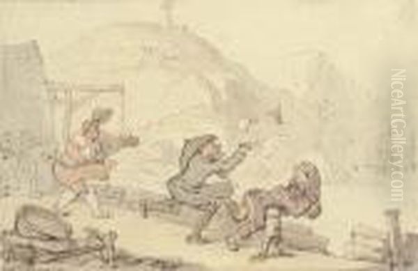 Dr Syntax On A Blustery Day Oil Painting by Thomas Rowlandson