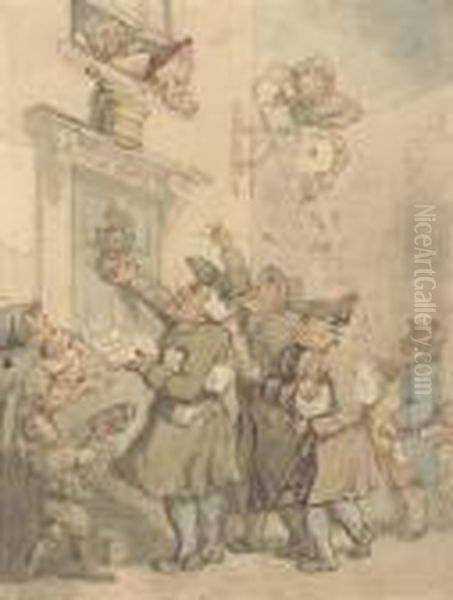 Quarterly Duns Of Clamorous Tax-gatherers Oil Painting by Thomas Rowlandson