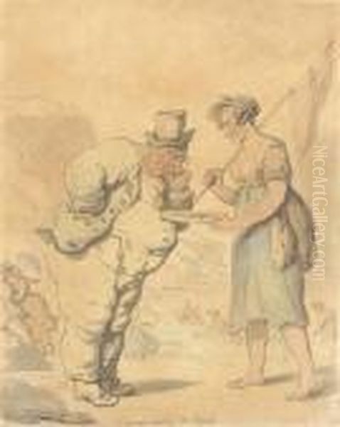 A Crab Hunting For Prawns Oil Painting by Thomas Rowlandson