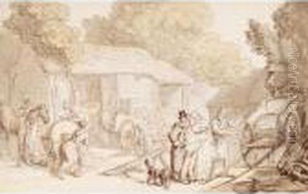 A Farrier's Yard Oil Painting by Thomas Rowlandson