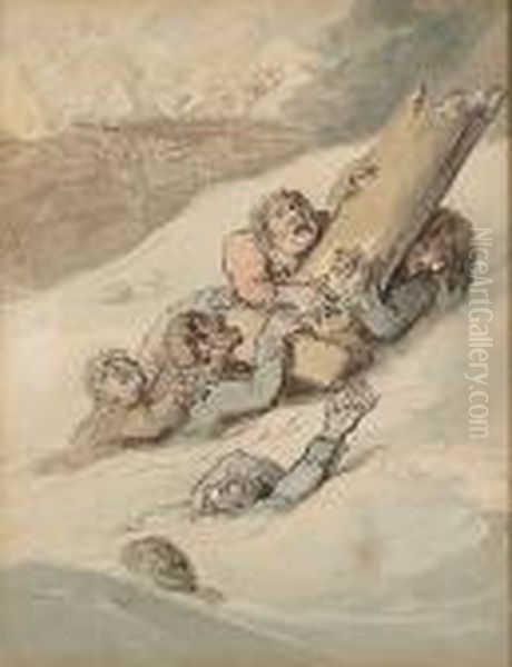 Sailors Clinging To A Mast Oil Painting by Thomas Rowlandson