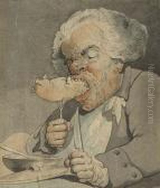 A Grotesque Man Eating Pork Oil Painting by Thomas Rowlandson