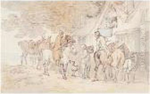 Horseman At An Inn Oil Painting by Thomas Rowlandson