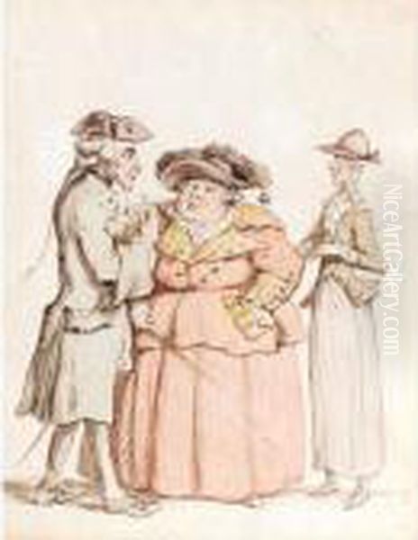 Ladies And A Gentleman Conversing Oil Painting by Thomas Rowlandson