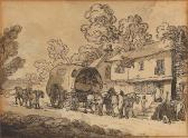 A Wagon At The Village Inn Oil Painting by Thomas Rowlandson