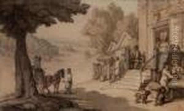 Outside The Village Tavern Oil Painting by Thomas Rowlandson