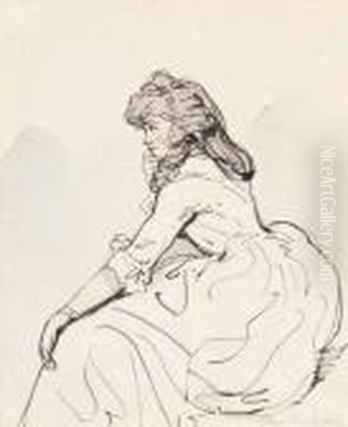 Study Of A Girl, In Profile To The Left Oil Painting by Thomas Rowlandson