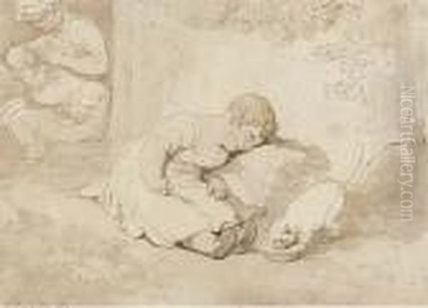 The Drowsy Boy And Watchful Cat Oil Painting by Thomas Rowlandson