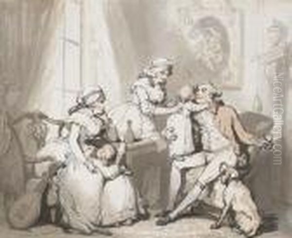 The Happy Family Or The Married Man Oil Painting by Thomas Rowlandson