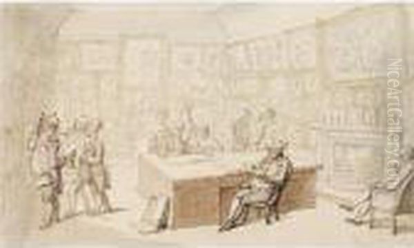 Mr Michell's Picture Gallery At Grove House, Enfield Oil Painting by Thomas Rowlandson