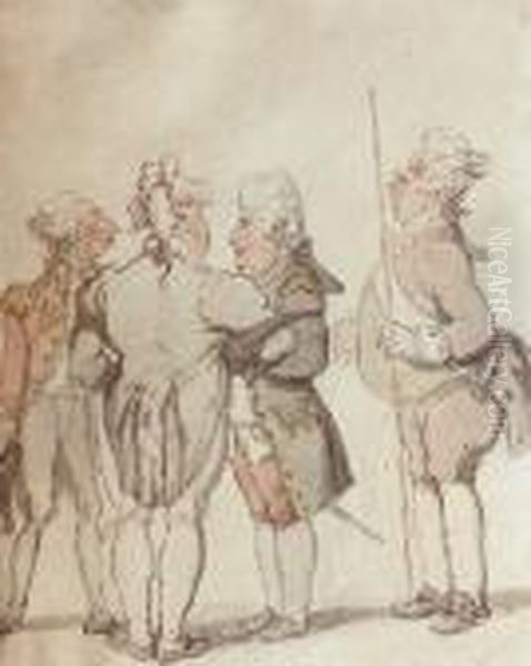 Group Of Gentlemen Conversing Oil Painting by Thomas Rowlandson