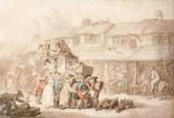 Peasants With An Oxcart In A German City Oil Painting by Thomas Rowlandson