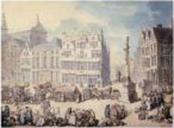 Place De Mer, Antwerp Oil Painting by Thomas Rowlandson