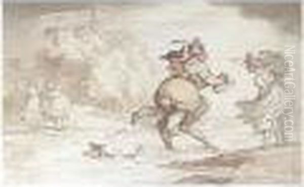 Fording A Stream In A High Wind Oil Painting by Thomas Rowlandson