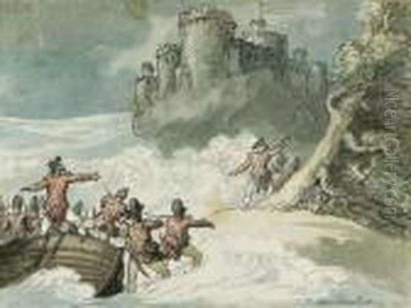 Soldiers Storming A Castle Oil Painting by Thomas Rowlandson