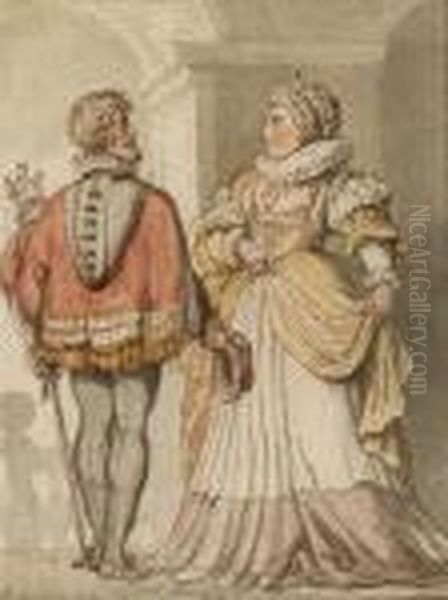 Elizabeth And Sir Walter Raleigh Oil Painting by Thomas Rowlandson