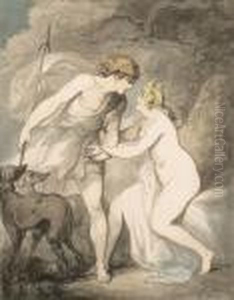 Venus And Adonis Oil Painting by Thomas Rowlandson