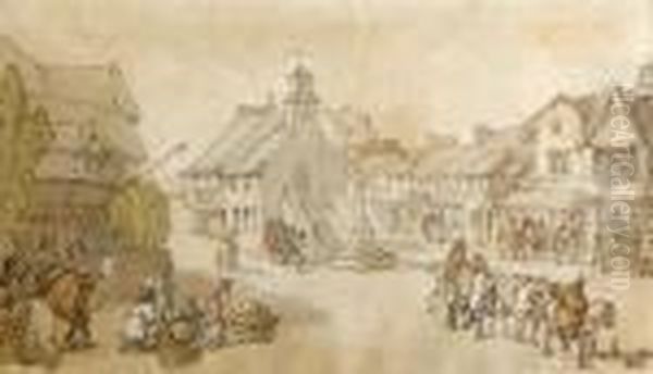 A Street Scene With Figures And Horses Oil Painting by Thomas Rowlandson