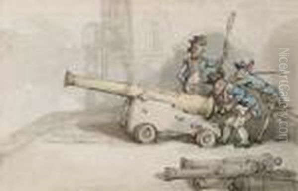 The Long John, A Cannon At Gosport, Hampshire Oil Painting by Thomas Rowlandson