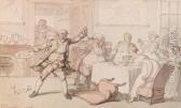 A Mad Dog In A Dining Room Oil Painting by Thomas Rowlandson